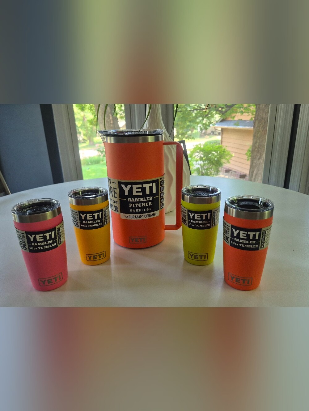 Yeti Papaya 64 Oz Rambler Pitcher And Four 10 Oz Rambler Tumblers